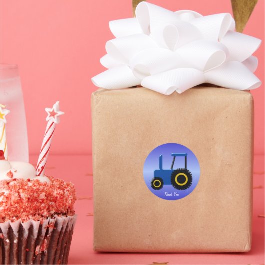 Sticker Rond Merci de tracteur bleu (Fête)