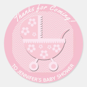 Sticker Rond Merci de transport Baby shower pour bébé rose mou