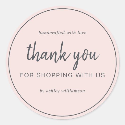 Sticker Rond Merci de votre achat Chic Script Rose Pâle (Devant)