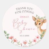 Sticker Rond Merci Deer Baby shower floral (Devant)