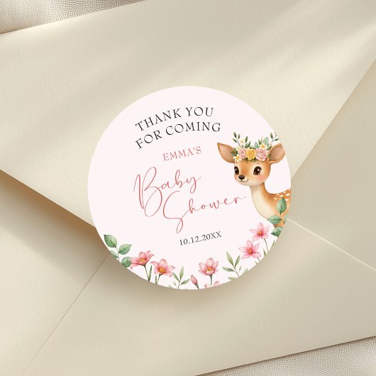 Sticker Rond Merci Deer Baby shower floral