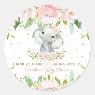 Sticker Rond Merci d'éléphant rose floral mou préféré
