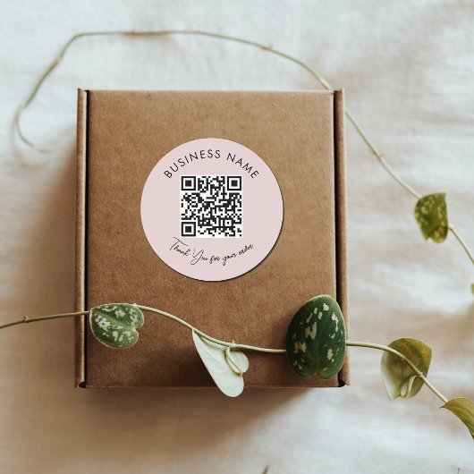 Sticker Rond Merci d'emballage rose produit QR Code