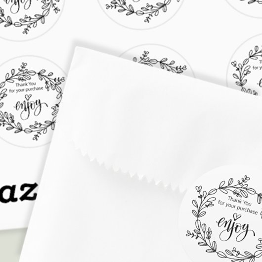 Sticker Rond Merci d'entreprise Doodé Wreath noir et blanc