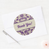 Sticker Rond Merci d'entreprise pourpre et étoupe Damask (Enveloppe)