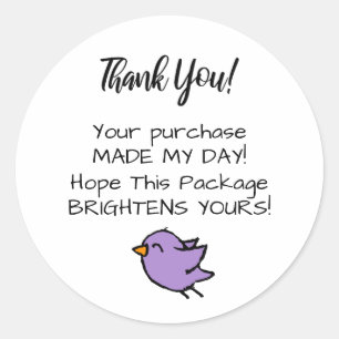 Sticker Rond Merci - Dessin de joli oiseau violet