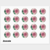 Sticker Rond Merci d'être avec nous Nom Rose Rose Plus Verte (Feuille)