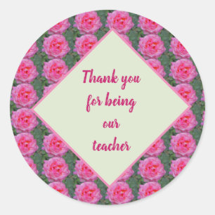 Sticker Rond Merci D'Être Mon Professeur Rose Rose Motif