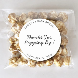 Sticker Rond Merci d'être passé Bébé Shower Faveur Popcorn