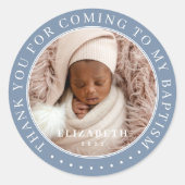 Sticker Rond Merci D'Être Venu À Mon Baptême Photo Moderne (Devant)