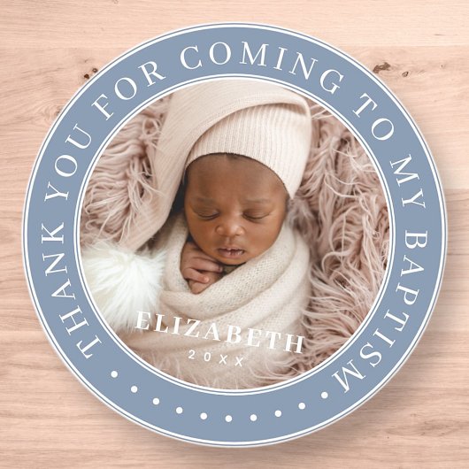 Sticker Rond Merci D'Être Venu À Mon Baptême Photo Moderne