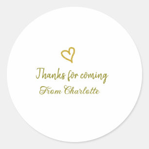 Sticker Rond merci d'être venu ajoutez nom message texte cœur d