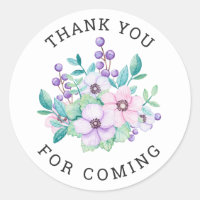 Merci d'être venu. Baby shower fleuri violet