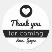 Sticker Rond Merci d'être venu Cœur Moderne Noir et Blanc (Devant)