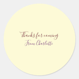 Sticker Rond merci d'être venu nom du texte message jaune pas