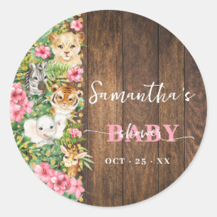 Sticker Rond Merci d'être venu Pink Safari Rustic Shower