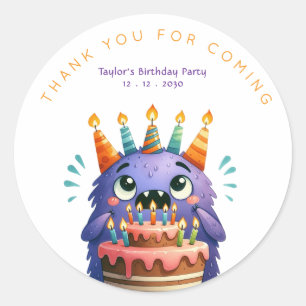 Sticker Rond Merci d'être venu pour l'anniversaire monstre