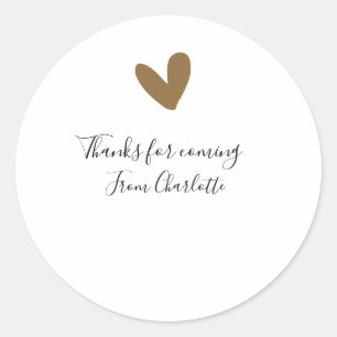 Sticker Rond merci d'être venu/venue nom cœur doré SMS