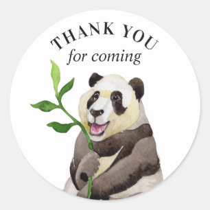 Sticker Rond Merci d'être venue. Baby shower de panda aquarelle
