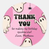 Sticker Rond Merci d'Halloween rose Fantômes rétro (Devant)