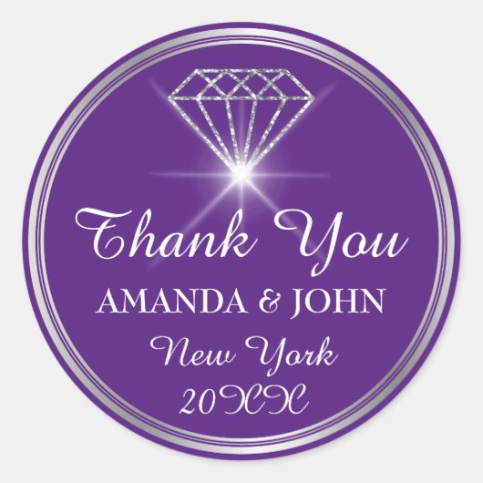 Sticker Rond Merci Diamond Nom Mariage Bridal Sweet16e (Devant)
