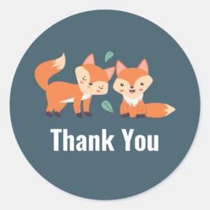 Sticker Rond Merci d'illustration graphique de renards orange m