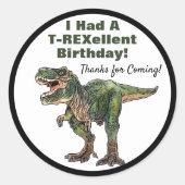 Sticker Rond Merci Dino T-Rex Dinosaur Anniversaire (Devant)