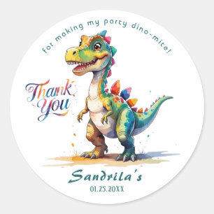 Sticker Rond Merci Dinosaure Aquarelle