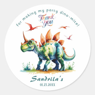 Sticker Rond Merci Dinosaure Aquarelle
