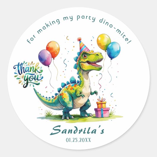 Sticker Rond Merci Dinosaure Aquarelle (Devant)