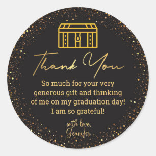 Sticker Rond merci diplôme noir parties scintillant tronc or no