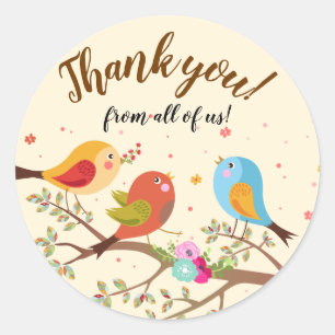 Sticker Rond Merci d'oiseaux colorés mignons