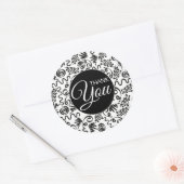 Sticker Rond Merci Doodle Curls Noir et Blanc (Enveloppe)