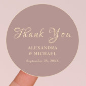 Sticker Rond Merci d'or Calligraphie Rose Dusty Mariage