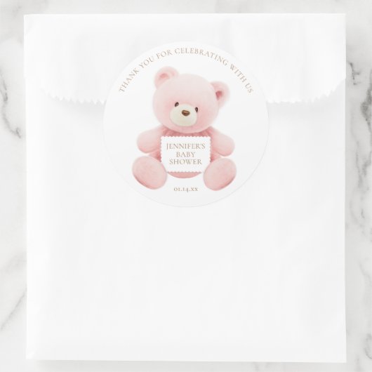 Sticker Rond Merci d'ours en peluche rose (Sac)