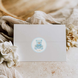 Sticker Rond Merci d'Ours en Teddy Bleu