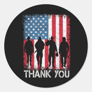 Sticker Rond Merci Drapeau Américain Patriotique Pour Hommes Fe