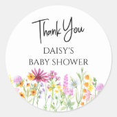 Sticker Rond Merci du Baby shower de prairie fleur sauvage (Devant)