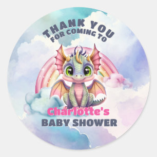 Sticker Rond Merci du Baby shower du parti Pink Dragon