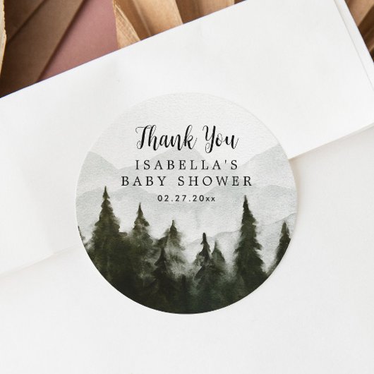 Sticker Rond Merci du Baby shower forestier de Misty