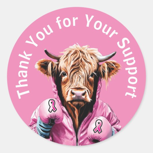 Sticker Rond Merci du cancer du sein Vache (Devant)