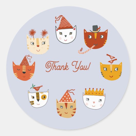 Sticker Rond Merci du chat de fête (Devant)