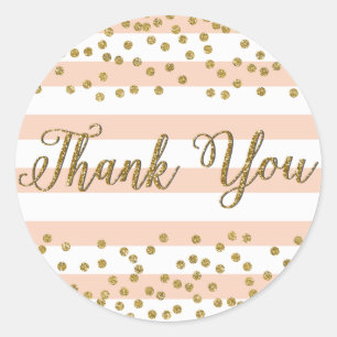 Sticker Rond Merci du Confetti Party Peach White Stripe Gold