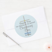 Sticker Rond Merci du fils Christening gris clair (Enveloppe)