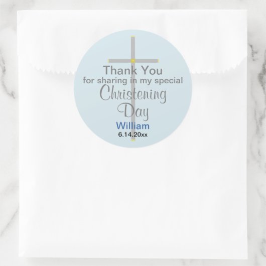 Sticker Rond Merci du fils Christening gris clair (Sac)