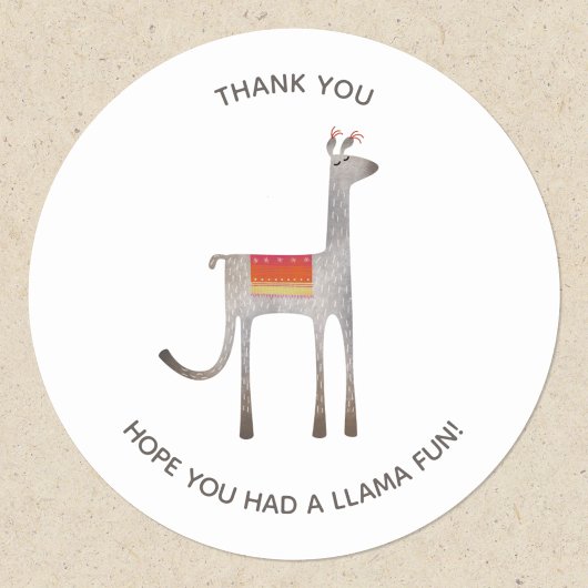Sticker Rond Merci du parti Cute Llama Alpaca