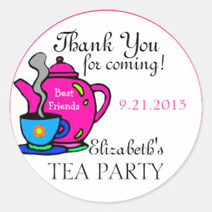 Sticker Rond Merci du Tea Party rose