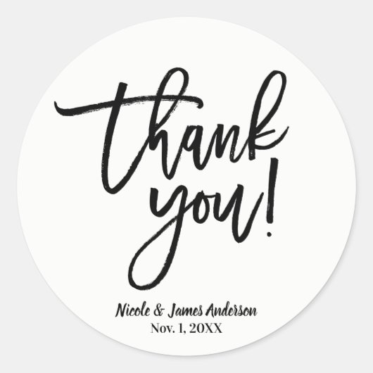 Sticker Rond MERCI Écriture Moderne Mariage Noir Faveur (Devant)