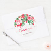 Sticker Rond Merci écriture rouge vert de Noël fleurs florales (Enveloppe)