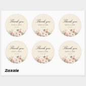 Sticker Rond Merci ! Élégant, beige, pastel, fleur, mariage (Feuille)